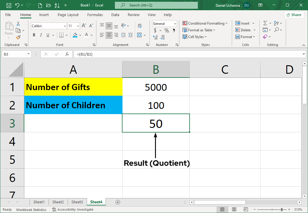 division-in-excel